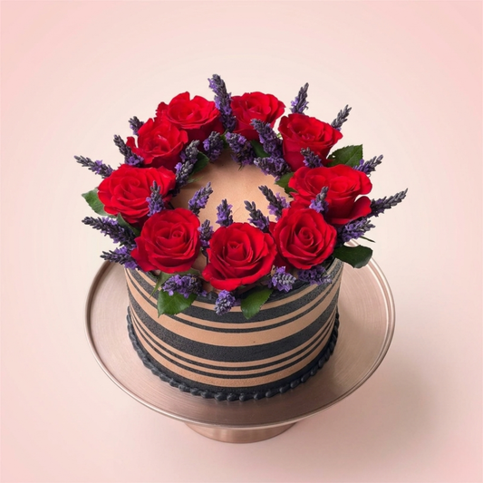 STRIPED NOIR ROSE CAKE