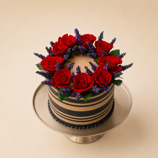 STRIPED NOIR ROSE CAKE